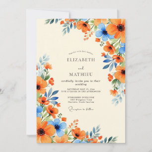 Orange Cornflower Blue Splendid Summer Wedding Invitation