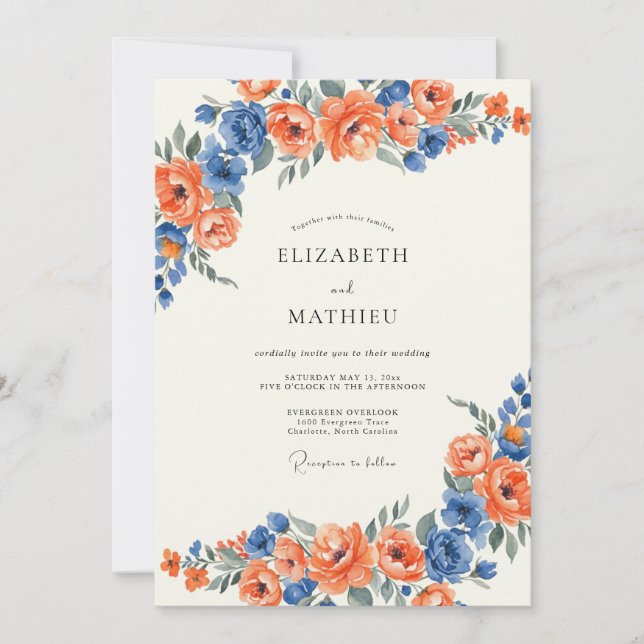 Orange Cornflower Petal Wedding Invitation (Front)