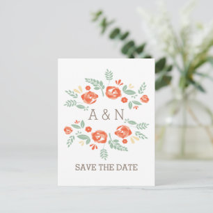 Orange Country Floral Monogram Save the Date Announcement Postcard