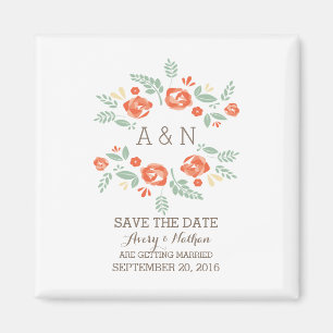 Orange Country Floral Monogram Save the Date Magnet