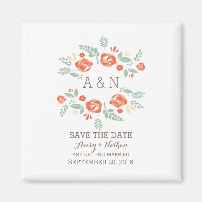 Orange Country Floral Monogram Save the Date Magnet (Front)