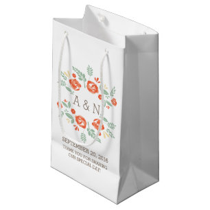 Orange Country Floral Monogram Wedding Gift Bag