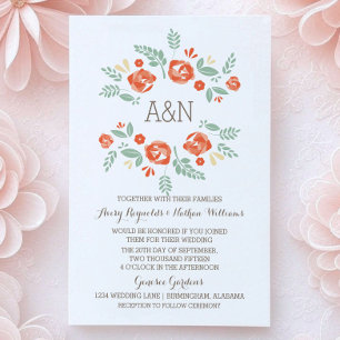 Orange Country Floral Monogram Wedding Invite