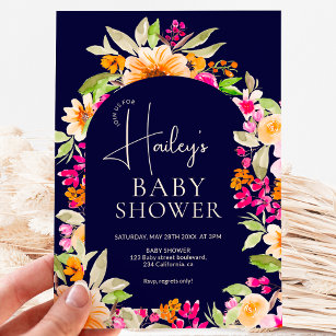 Orange Country floral watercolor Baby shower Invitation