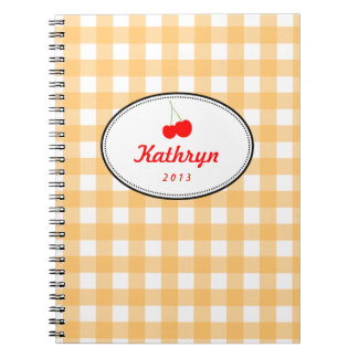 Orange country gingham pattern red cherry personal notebook