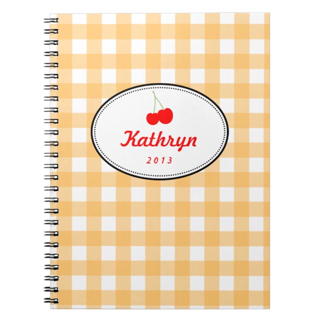 Orange country gingham pattern red cherry personal notebook (Front)