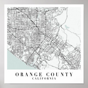 Orange County California Blue Water Street Map Poster