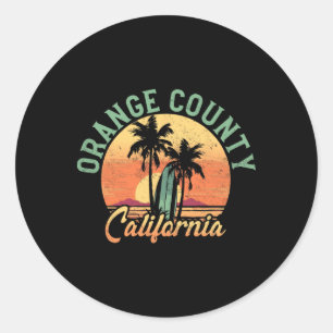 Orange County California Retro Surfer Vintage Beac Classic Round Sticker