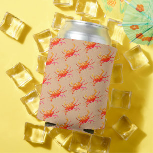 Orange Crab Pattern Vintage Boho Beach Party Can Cooler