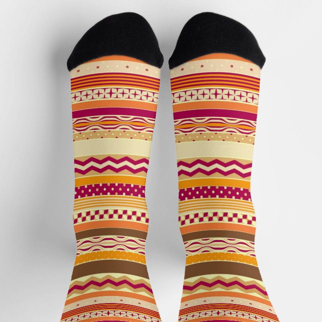 Orange Cranberry and Chocolate Brown Fall Stripes  Socks (Top)