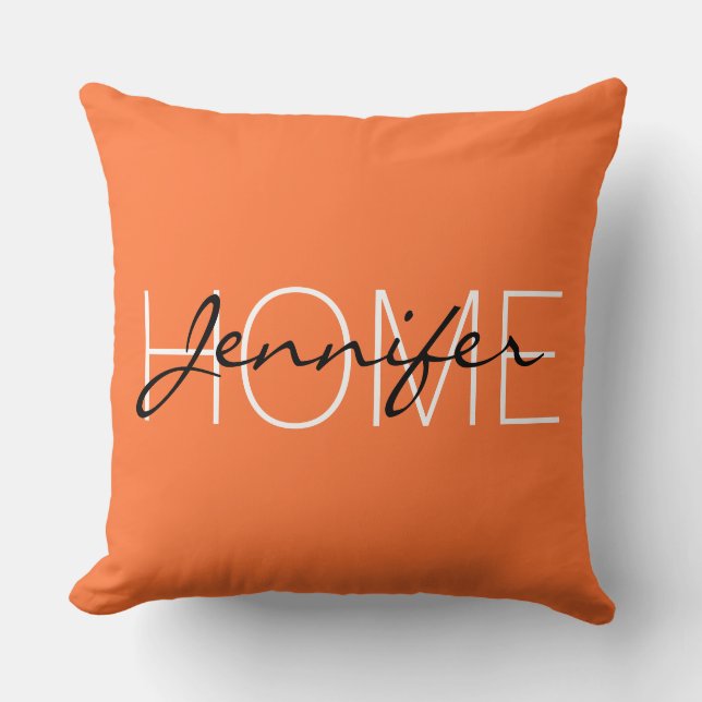 Orange (crayola) colour home monogram cushion (Front)