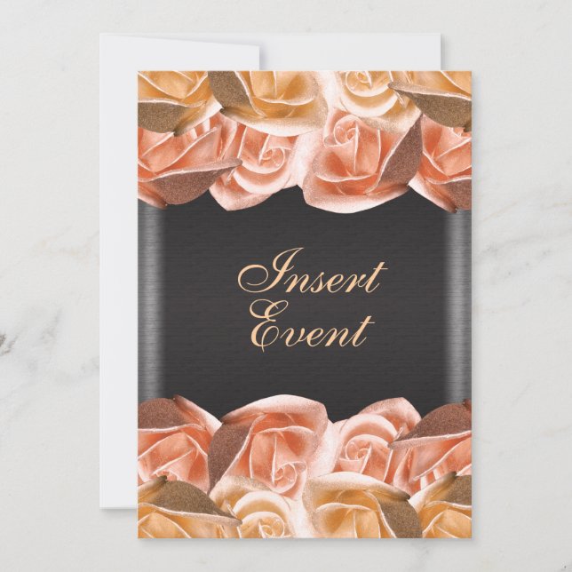 Orange cream black wedding rose elegant invitation (Front)