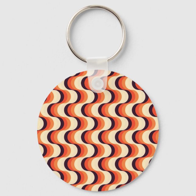 Orange, Cream, Brown Retro Fifties Abstract Art Key Ring (Front)
