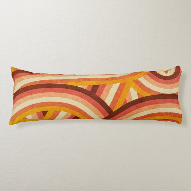 Orange/Cream/Brown Retro Rainbow Stripes Pattern Body Cushion (Front)