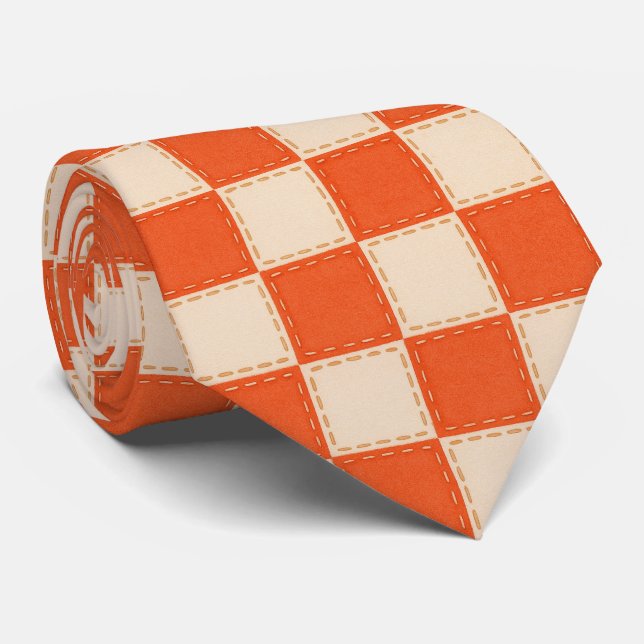 Orange & Cream Checkered Tie (Rolled)