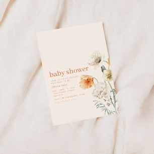 Orange & Cream Floral Baby Shower Party Invitation