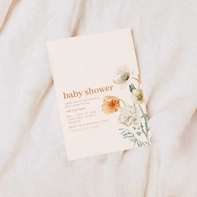Orange & Cream Floral Baby Shower Party Invitation (Creator Uploaded)