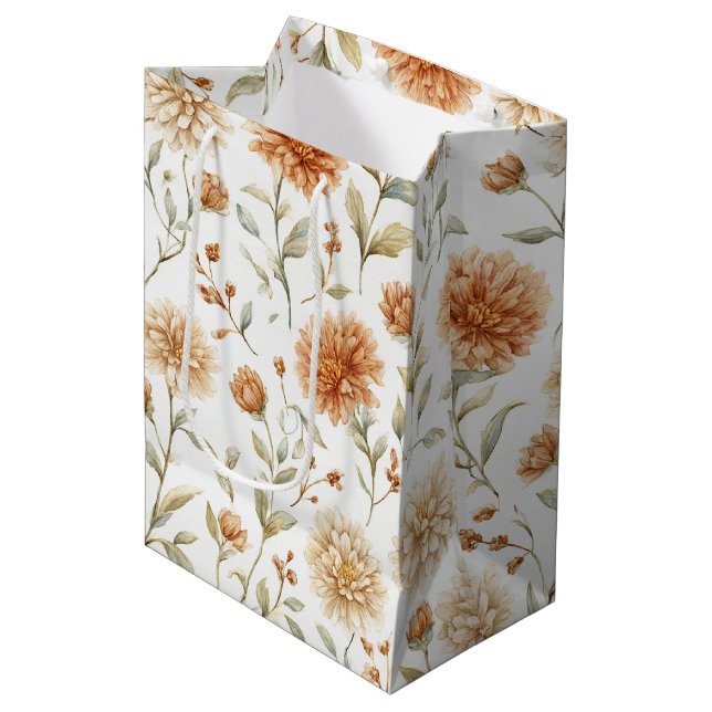 Orange Cream Flowers Bridal Shower Medium Gift Bag (Front Angled)