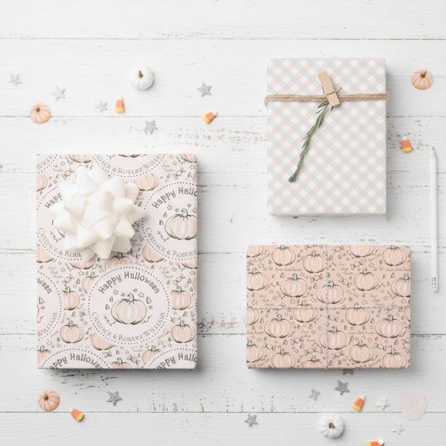 Orange & Cream Little Pumpkin Baby Halloween Wrapping Paper Sheet (Cute Little Pumpkin Happy Halloween / Fall Baby Shower Gift Wrap. Orange Pumpkins Pattern, Gingham)