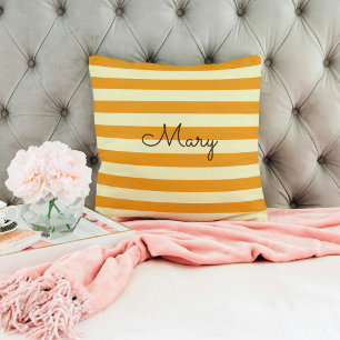 Orange & Cream Stripes with Name Cushion