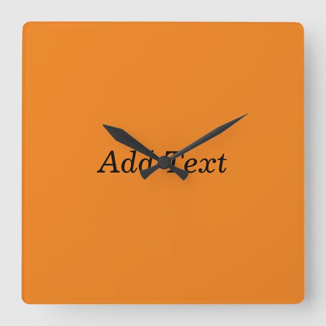 Orange Create Your Own Add Text Custom Square Wall Clock (Front)
