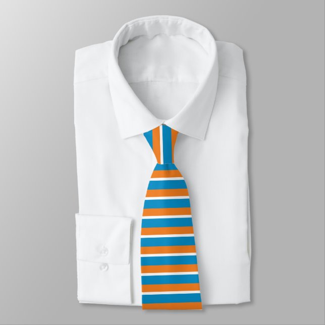 Orange Creme and Powder Blue Horizontally-Striped Tie (Tied)