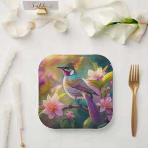 Orange Crested Rainbow Jay Fantasy Bird Paper Plate