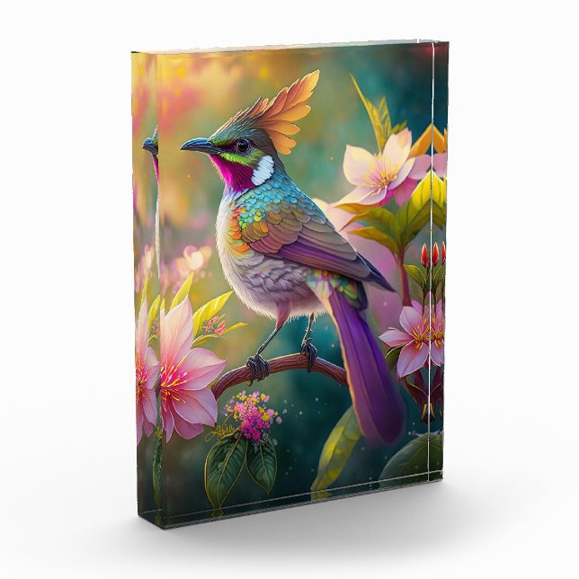 Orange Crested Rainbow Jay Fantasy Bird Photo Block (Left)