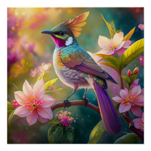 Orange Crested Rainbow Jay Fantasy Bird Poster