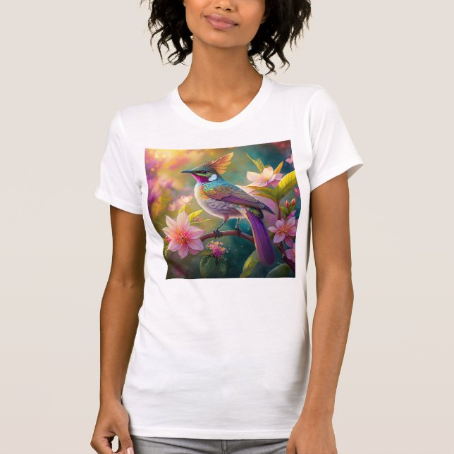 Orange Crested Rainbow Jay Fantasy Bird T-Shirt (Front)