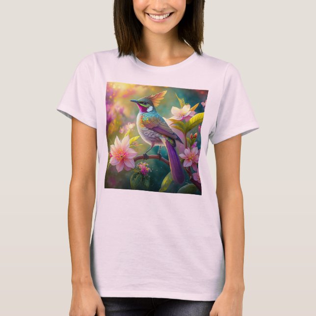 Orange Crested Rainbow Jay Fantasy Bird T-Shirt (Front)