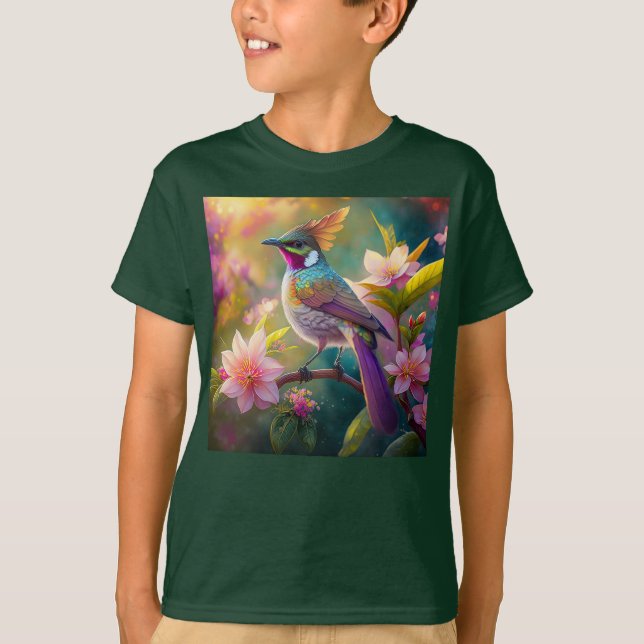 Orange Crested Rainbow Jay Fantasy Bird T-Shirt (Front)