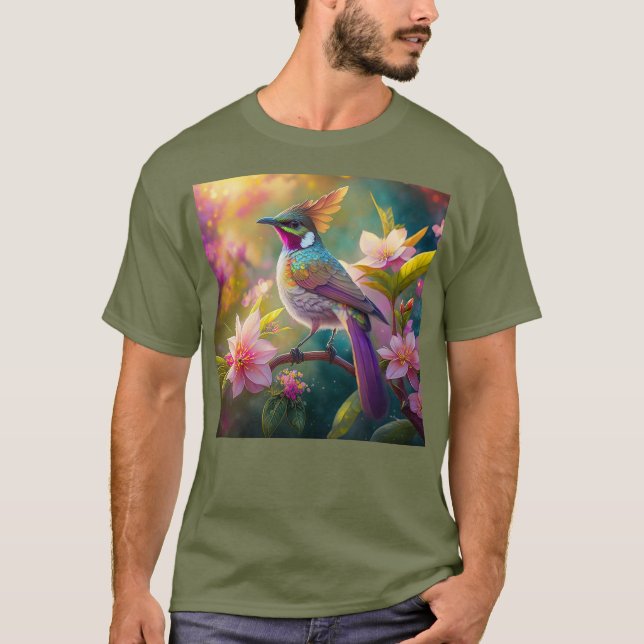 Orange Crested Rainbow Jay Fantasy Bird T-Shirt (Front)