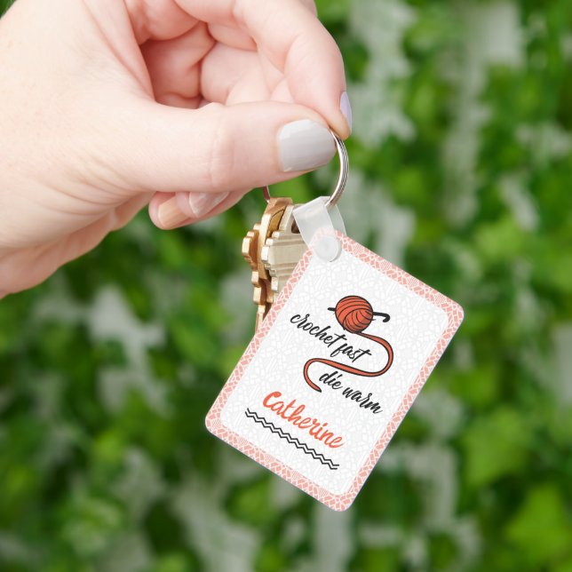 Orange Crochet Fast, Die Warm Key Ring (Hand)