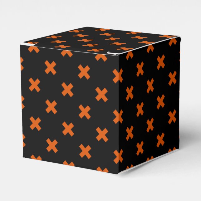 Orange cross stitches on black favour box (Front Side)