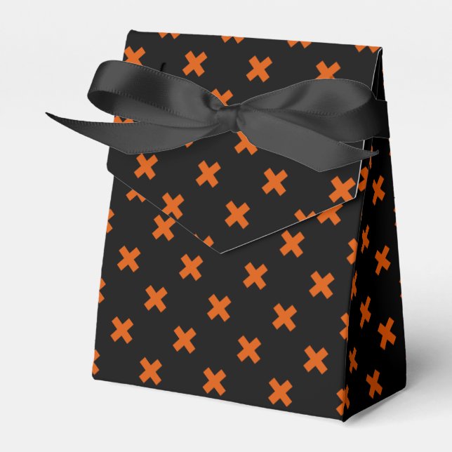 Orange cross stitches on black favour box (Front Side)