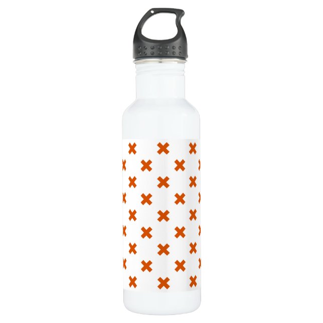 Orange cross stitches on white 710 ml water bottle (Front)