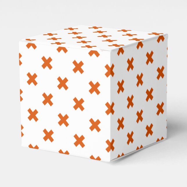 Orange cross stitches on white favour box (Front Side)