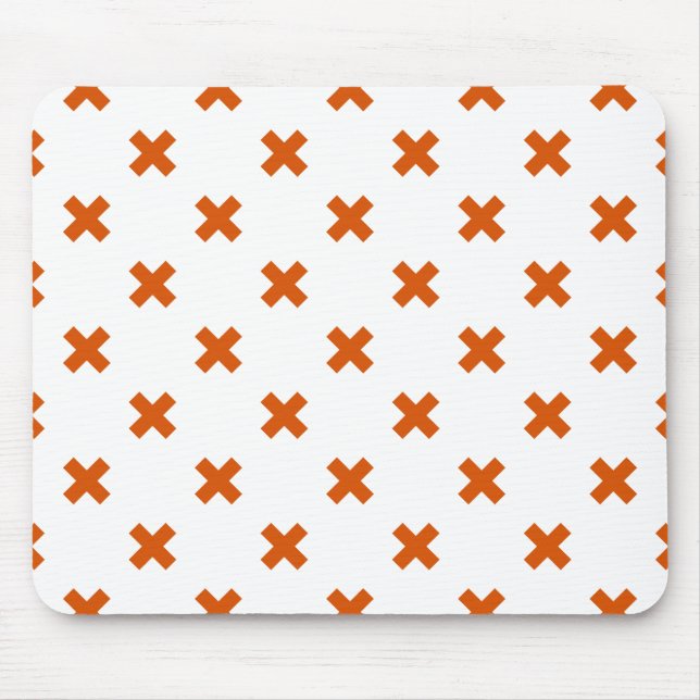 Orange cross stitches on white mouse pad (Front)