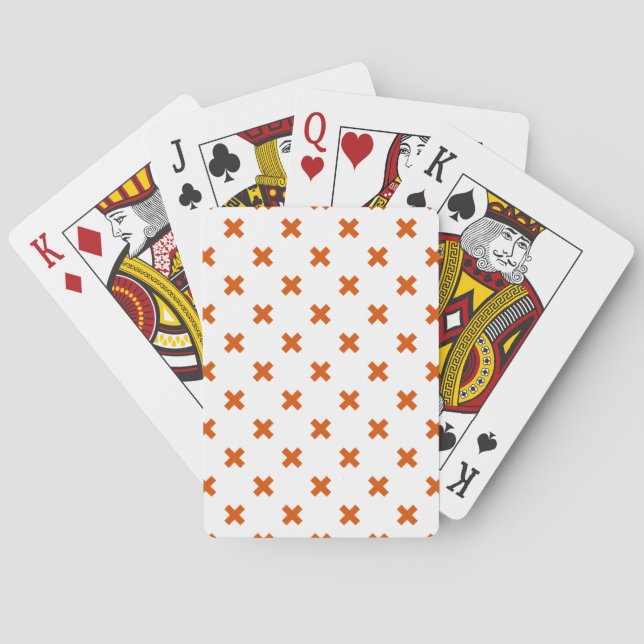 Orange cross stitches on white playing cards (Back)