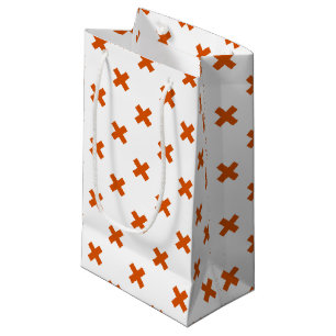 Orange cross stitches on white small gift bag