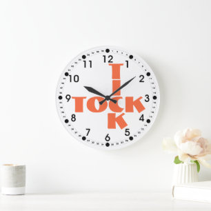 Orange Crossword Tick Tock Text Large Clock