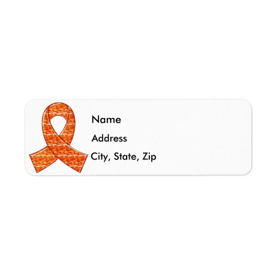 Orange Crystal Ribbon Kidney Cancer MS Leukaemia Return Address Label