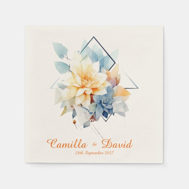 Orange Cub-Flower: Personalized Wedding Napkins (Front)