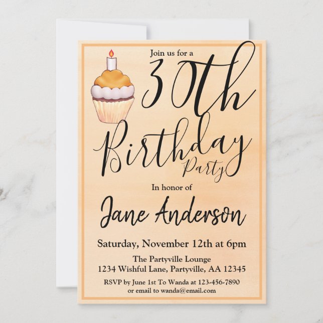Orange Cupcake 30th Birthday Party Invitation (Front)
