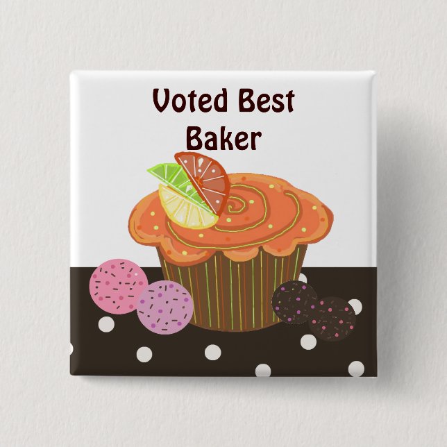 Orange Cupcake Best Baker 15 Cm Square Badge (Front)