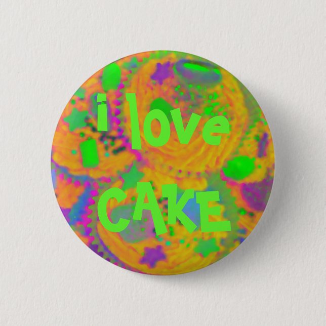 Orange Cupcakes 'i love CAKE' button badge (Front)