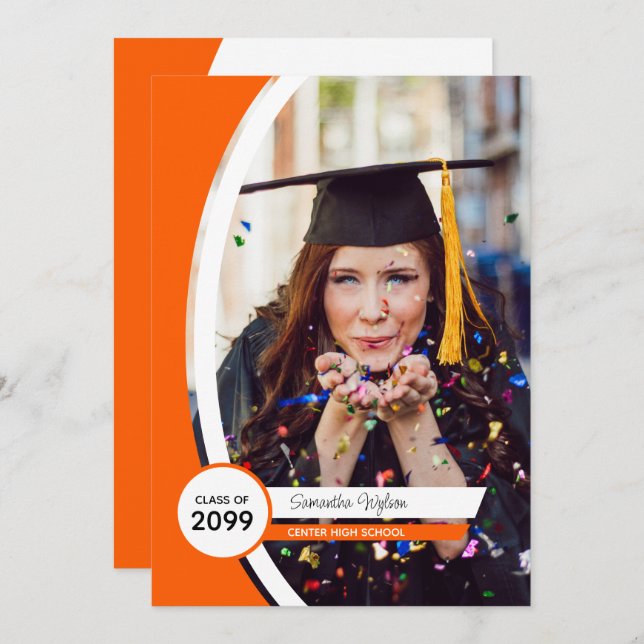 Orange Curved Frame Photo Graduation Invitation (Front/Back)