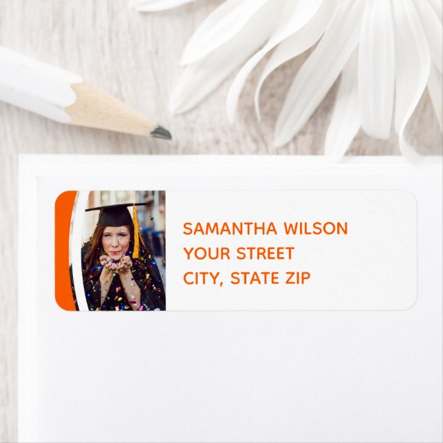 Orange Curved Frame Photo Graduation Label (Insitu)