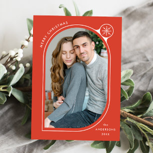 Orange Curved Frame Snowflake Photo Holiday Card